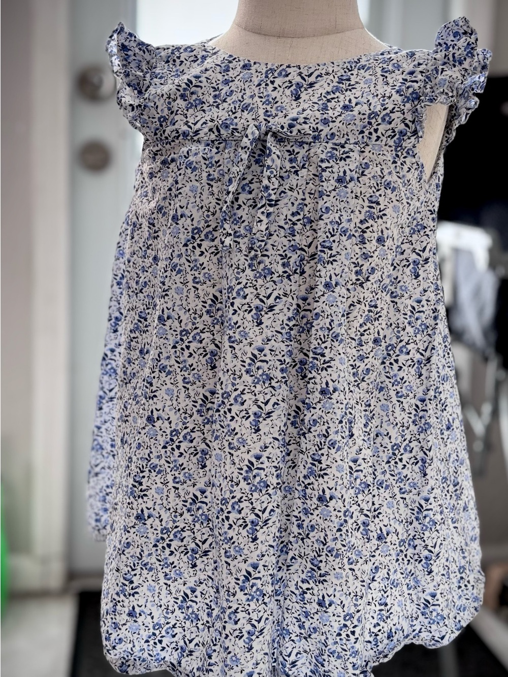 Edgehill Collection White and Blue Floral Casual Kids Dress